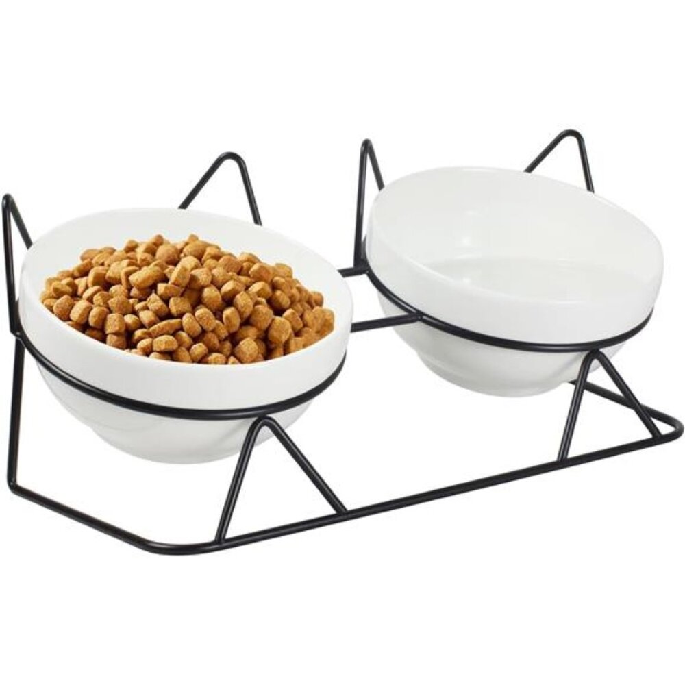 Elevated Tilted Cat Bowls for Indoor Cats，Raised Ceramic Cat Bowl Elevated15°